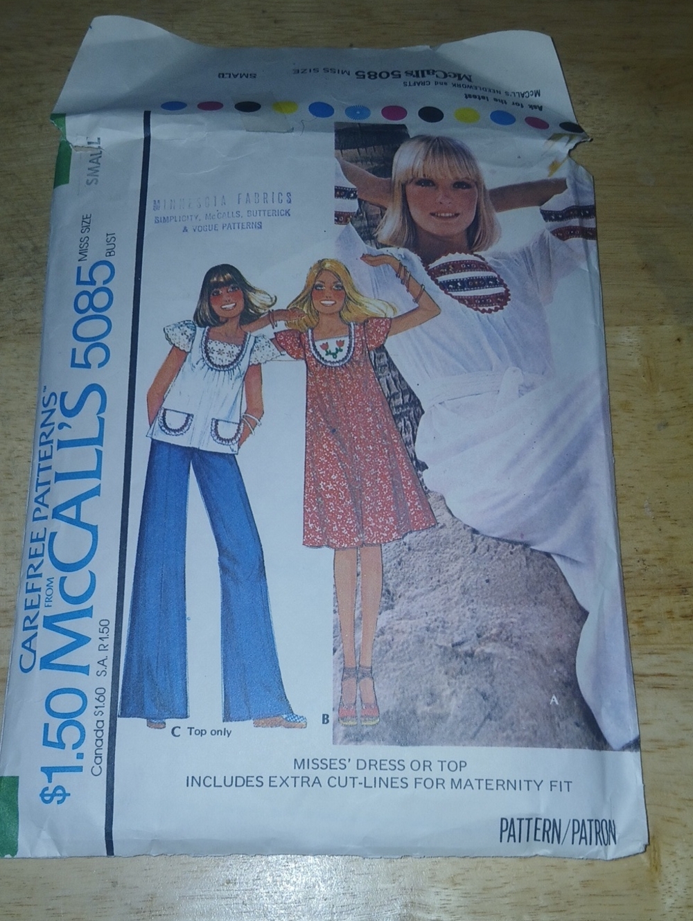 McCALLS Vintage 1976 Sewing Pattern Uncut Style 5085 For Misses Dress Or Top S